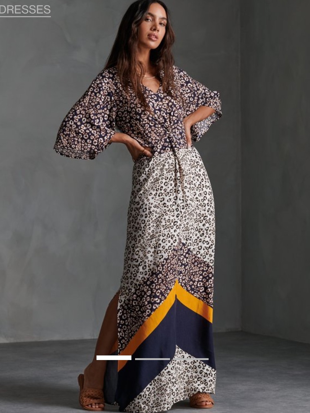 Ralph Lauren Navy, Mustard & Cream Mixed Print Maxi Dress